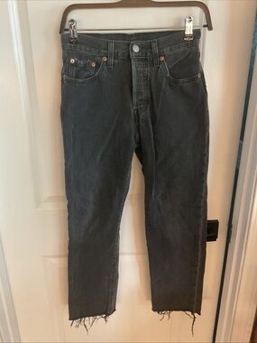 Levi’s 501 Button Fly Raw Hem High-Rise Straight Leg Black Jeans - Ladies 25x26